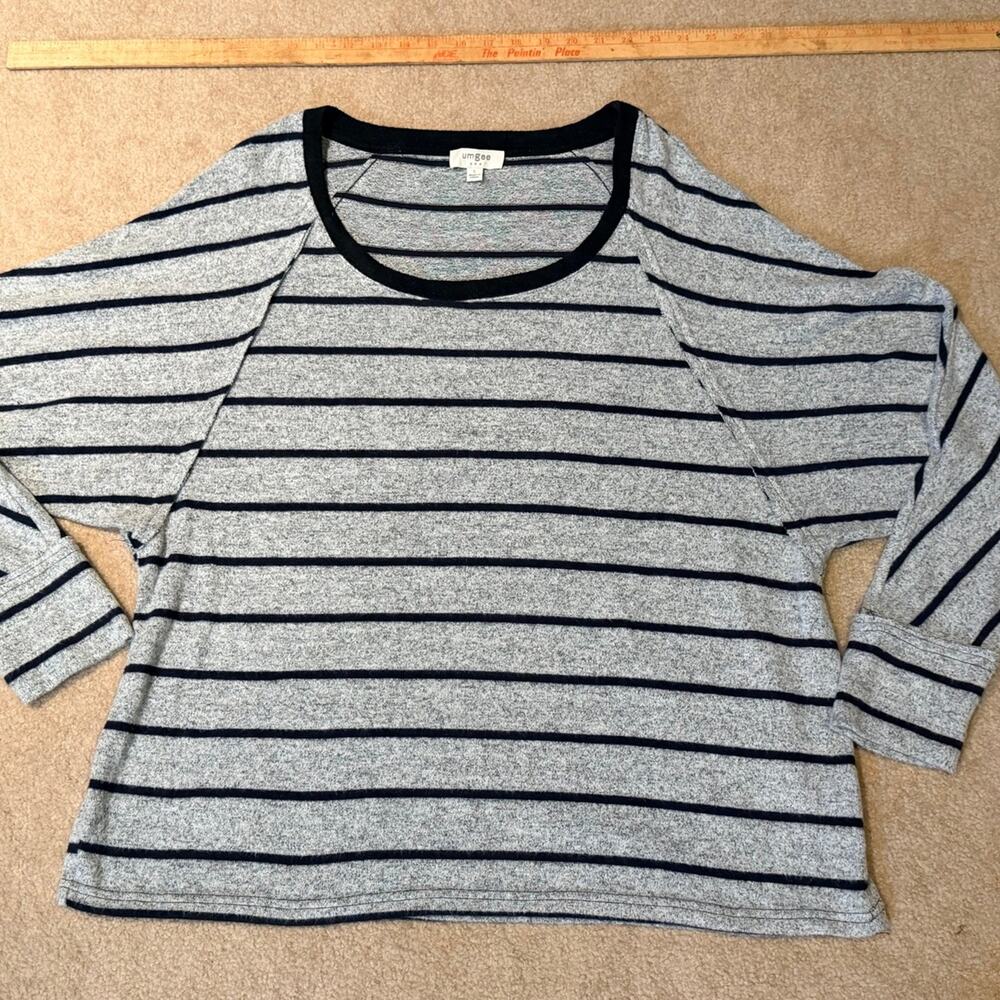 Umgee USA Striped Raglan Dolman Top Heather Grey Black Size L Oversized Tunic